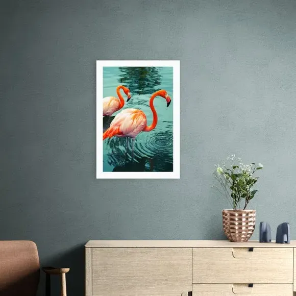 Flamingoes Wall Print - Pink, Paper image