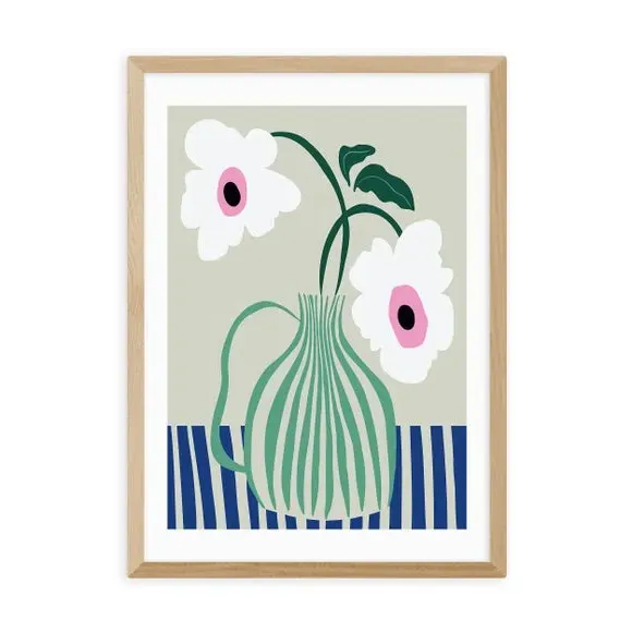 Floral Pottery Wall Print - Green, Paper