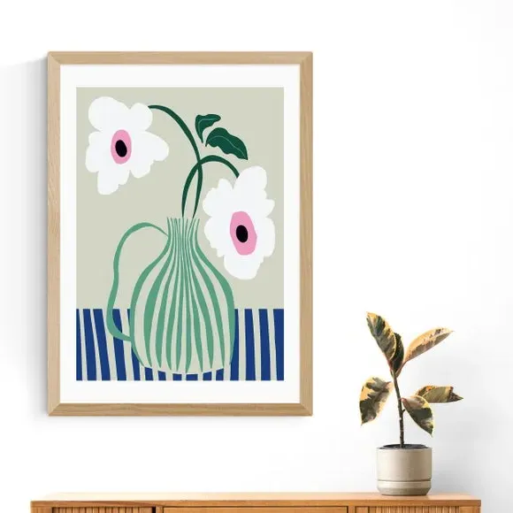 Floral Pottery Wall Print - Green, Paper