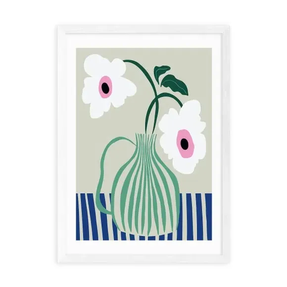 Floral Pottery Wall Print - Green, Paper