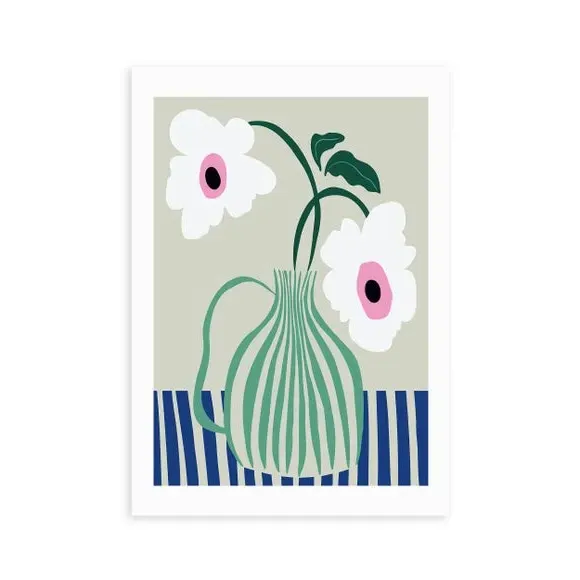 Floral Pottery Wall Print - Green, Paper