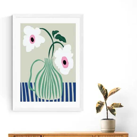 Floral Pottery Wall Print - Green, Paper