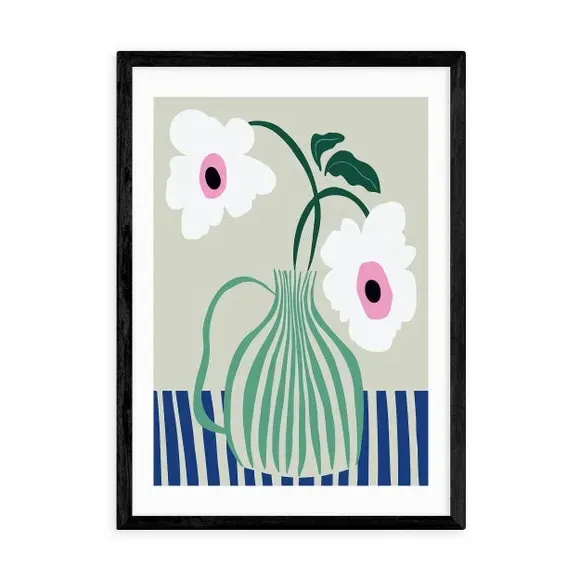 Floral Pottery Wall Print - Green, Paper