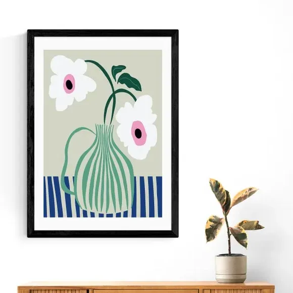 Floral Pottery Wall Print - Green, Paper