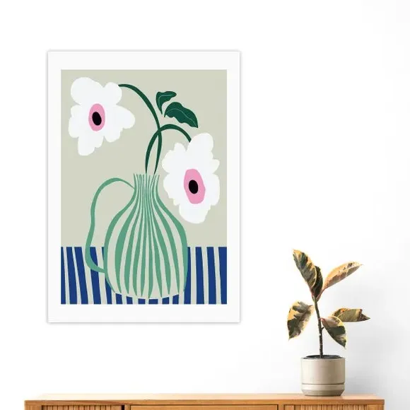 Floral Pottery Wall Print - Green, Paper image