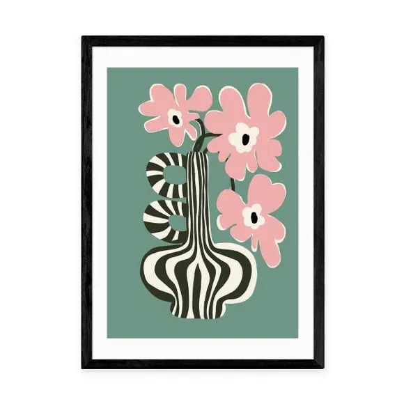 Floral Stripe Wall Print - Green