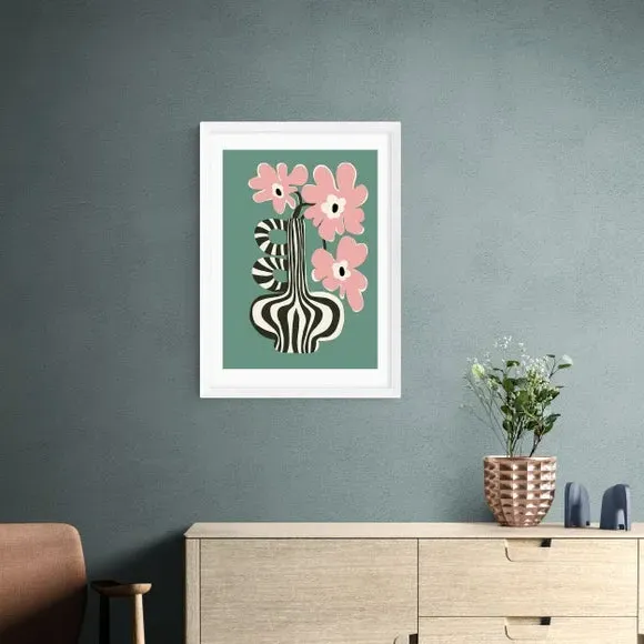 Floral Stripe Wall Print - Green