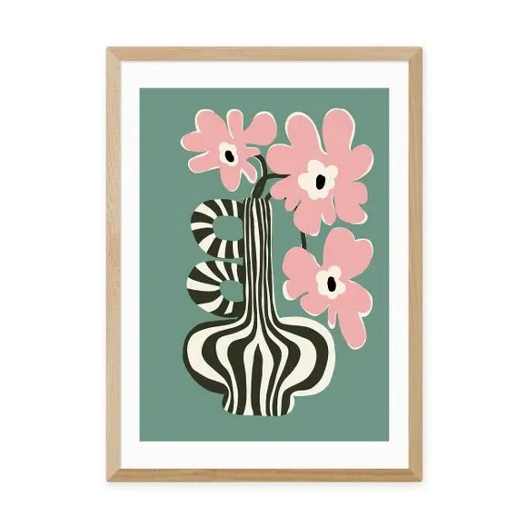 Floral Stripe Wall Print - Green