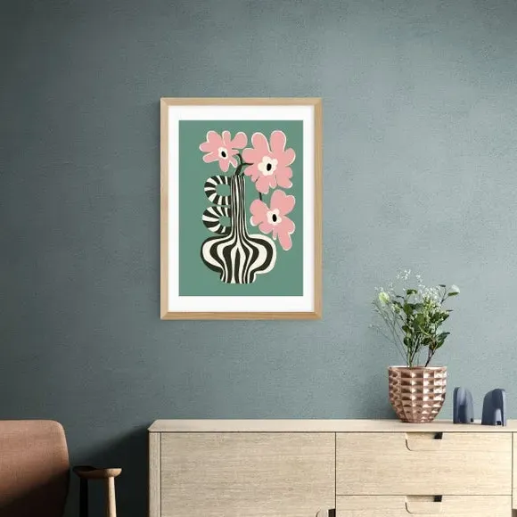 Floral Stripe Wall Print - Green