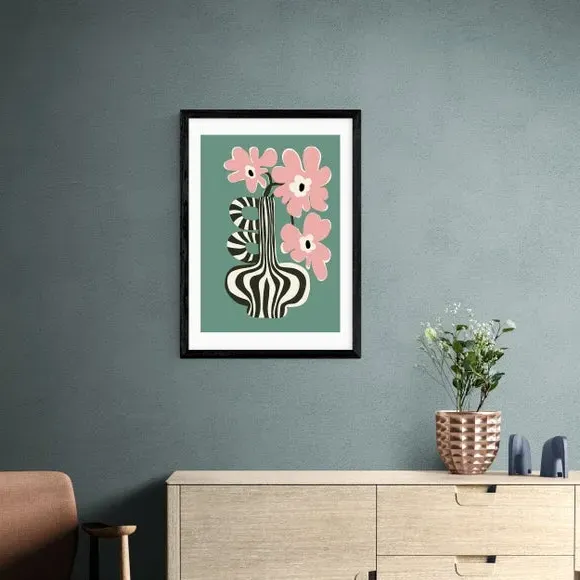 Floral Stripe Wall Print - Green