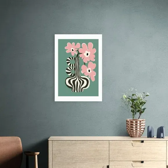 Floral Stripe Wall Print - Green image