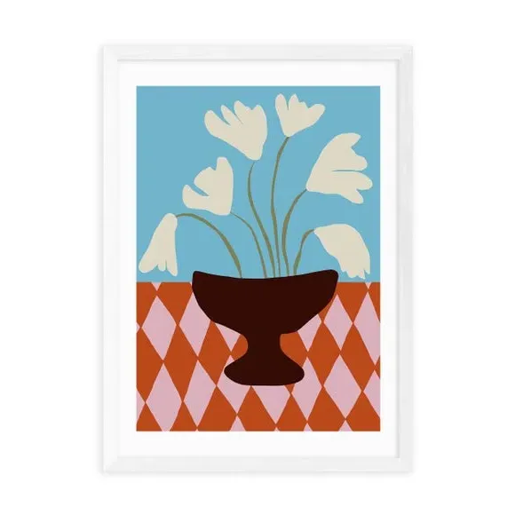 Floral Wall Print with Diamond Design - Blue