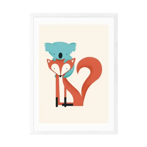 Fox and Koala Wall Print - Multicolor, Paper