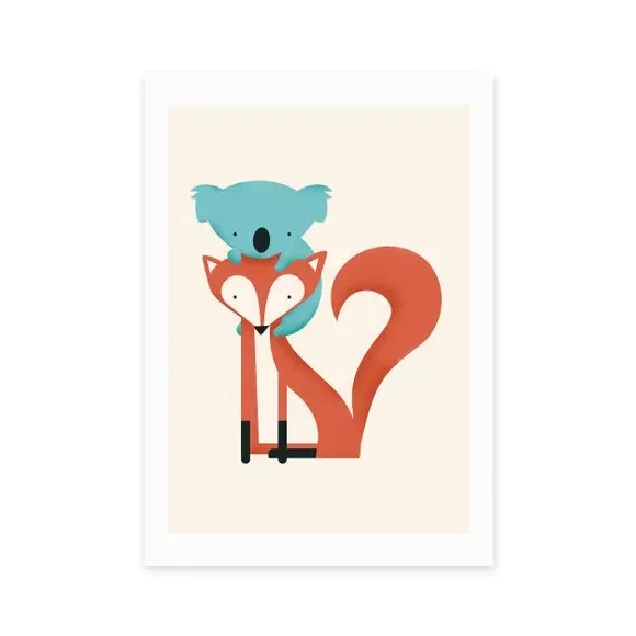 Fox and Koala Wall Print - Multicolor, Paper image