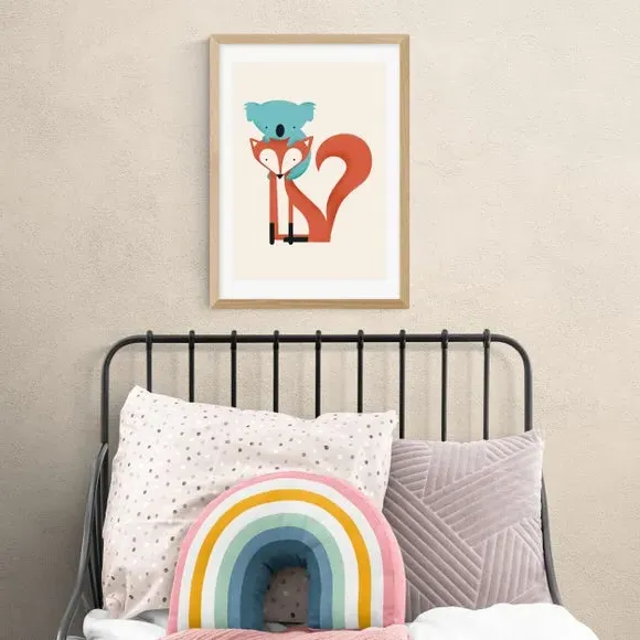 Fox and Koala Wall Print - Multicolor, Paper