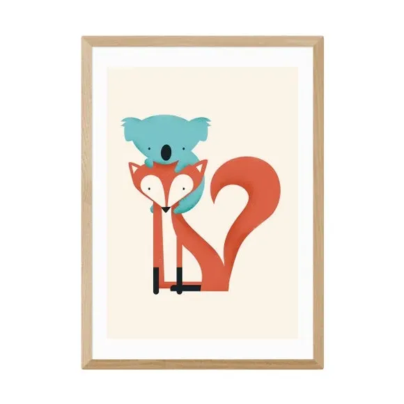 Fox and Koala Wall Print - Multicolor, Paper