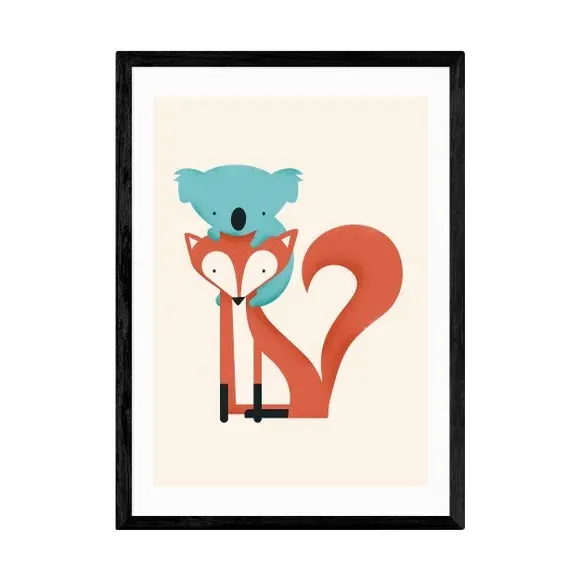 Fox and Koala Wall Print - Multicolor, Paper