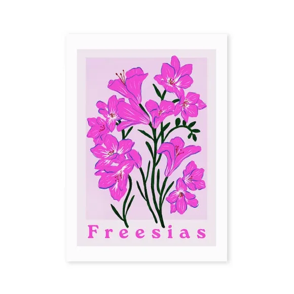 Freesias Floral Print - Pink, Archival Paper