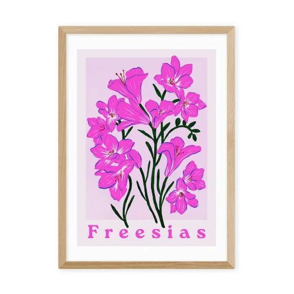 Freesias Floral Print - Pink, Archival Paper