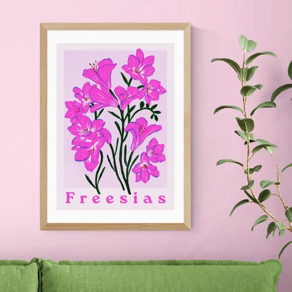 Freesias Floral Print - Pink, Archival Paper