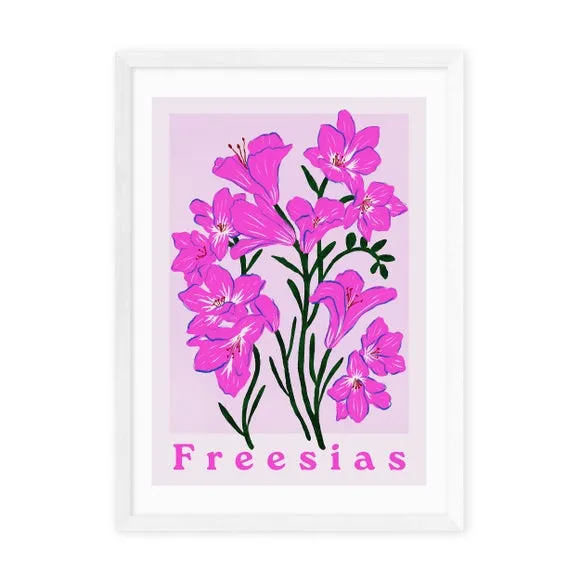 Freesias Floral Print - Pink, Archival Paper