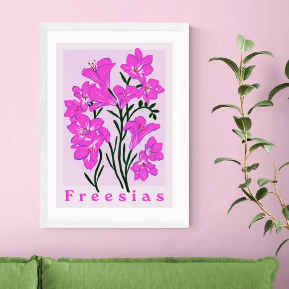 Freesias Floral Print - Pink, Archival Paper