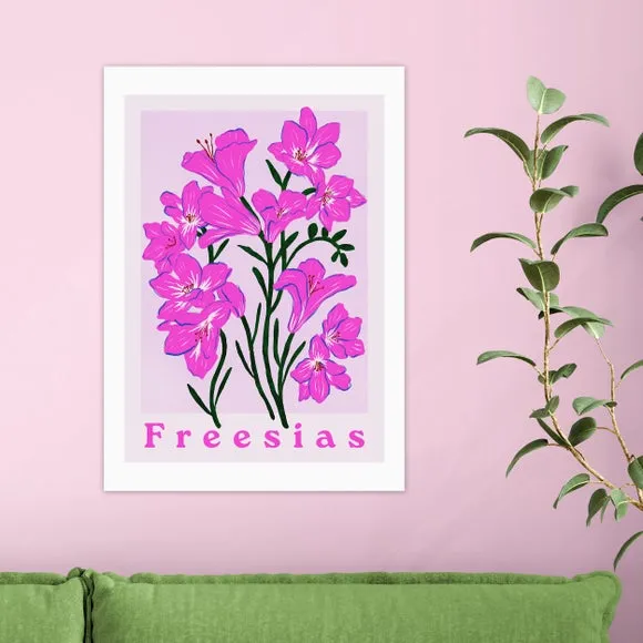 Freesias Floral Print - Pink, Archival Paper