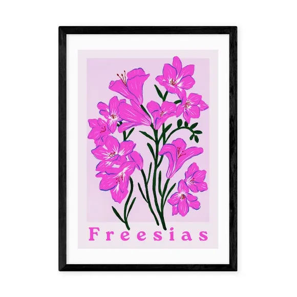 Freesias Floral Print - Pink, Archival Paper