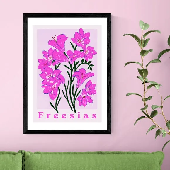 Freesias Floral Print - Pink, Archival Paper