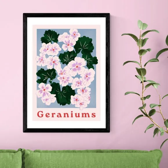 Geraniums Floral Print - Pink, Archival Paper