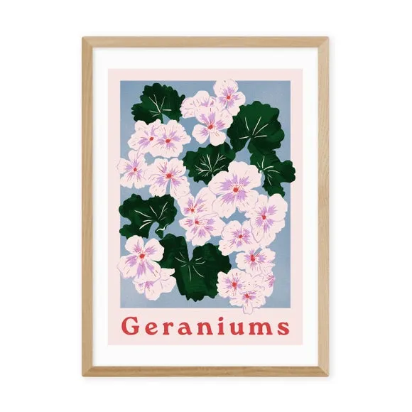 Geraniums Floral Print - Pink, Archival Paper