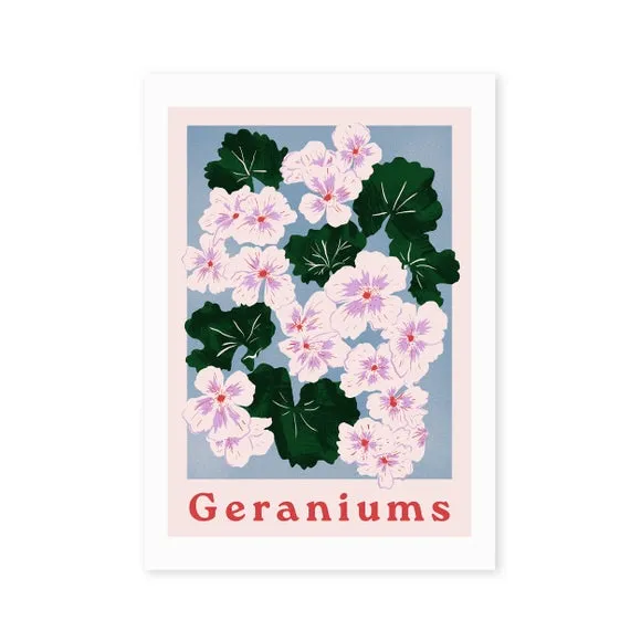 Geraniums Floral Print - Pink, Archival Paper
