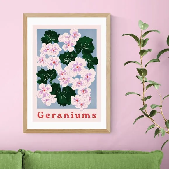 Geraniums Floral Print - Pink, Archival Paper