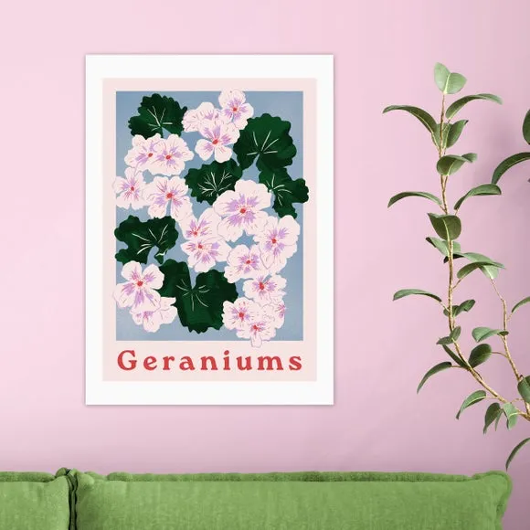 Geraniums Floral Print - Pink, Archival Paper image