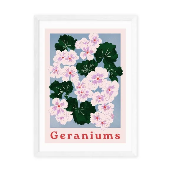 Geraniums Floral Print - Pink, Archival Paper
