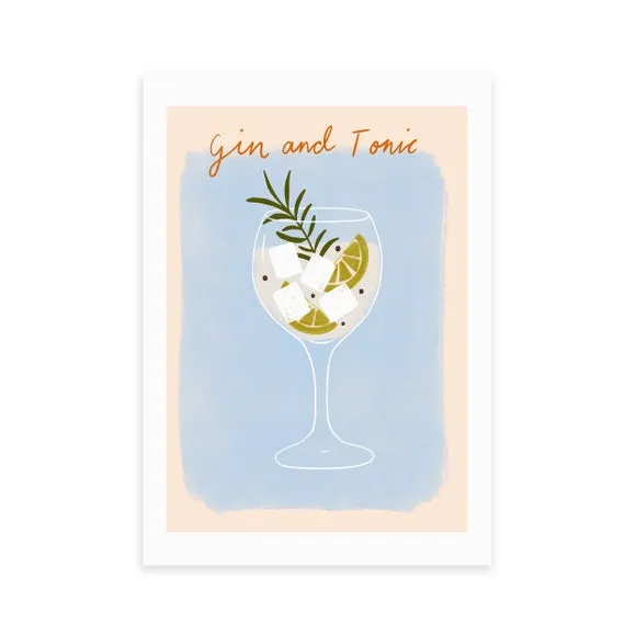 Gin And Tonic Wall Print - Blue, Paper