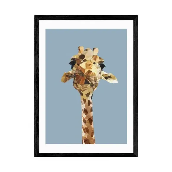 Giraffe Wall Print - Blue, Archival Paper