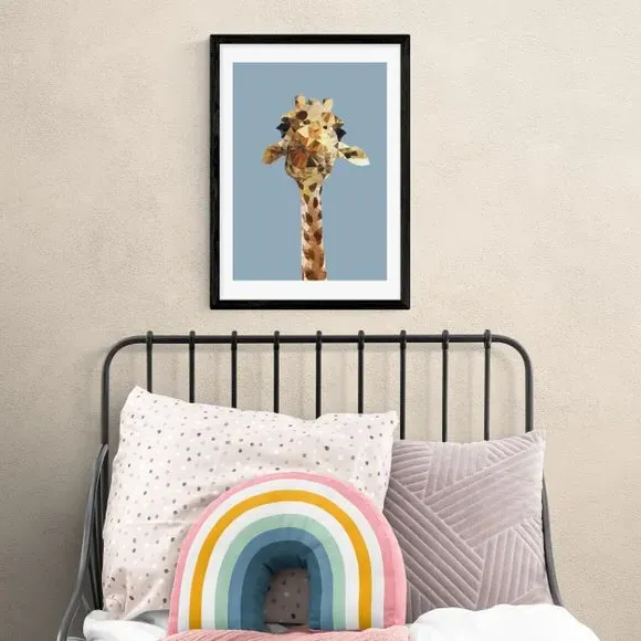 Giraffe Wall Print - Blue, Archival Paper