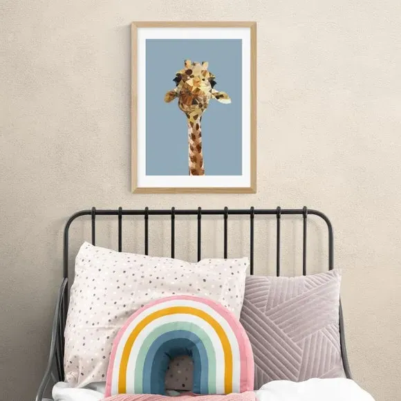Giraffe Wall Print - Blue, Archival Paper