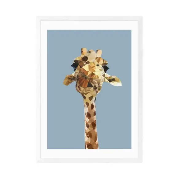 Giraffe Wall Print - Blue, Archival Paper