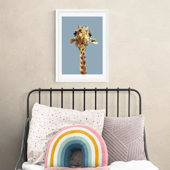 Giraffe Wall Print - Blue, Archival Paper