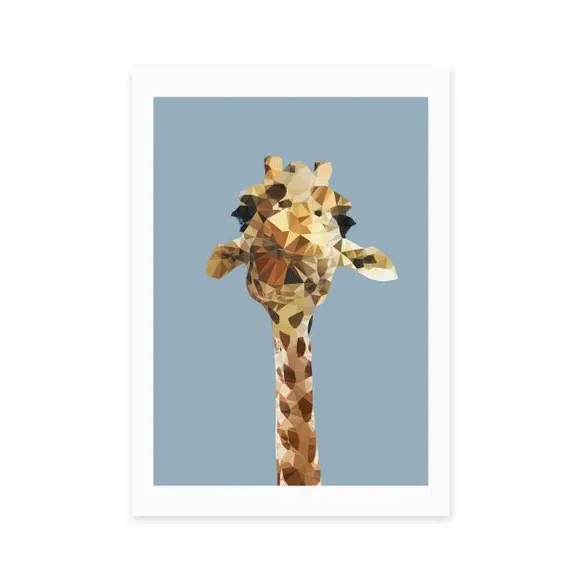 Giraffe Wall Print - Blue, Archival Paper
