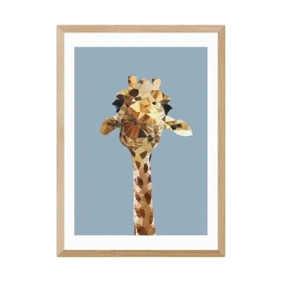 Giraffe Wall Print - Blue, Archival Paper