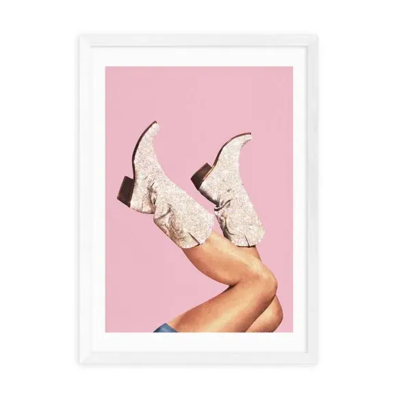 Glitter Boots Wall Print - Pink, Archival Paper