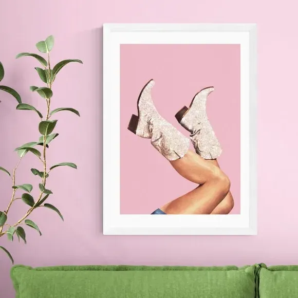 Glitter Boots Wall Print - Pink, Archival Paper