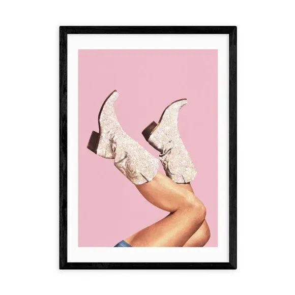 Glitter Boots Wall Print - Pink, Archival Paper