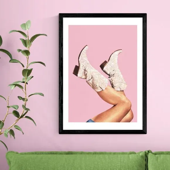 Glitter Boots Wall Print - Pink, Archival Paper
