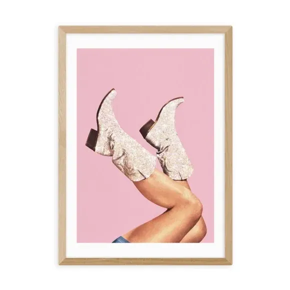 Glitter Boots Wall Print - Pink, Archival Paper