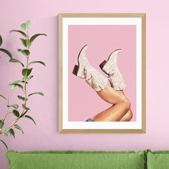 Glitter Boots Wall Print - Pink, Archival Paper
