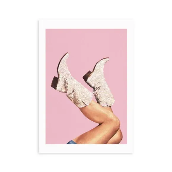 Glitter Boots Wall Print - Pink, Archival Paper